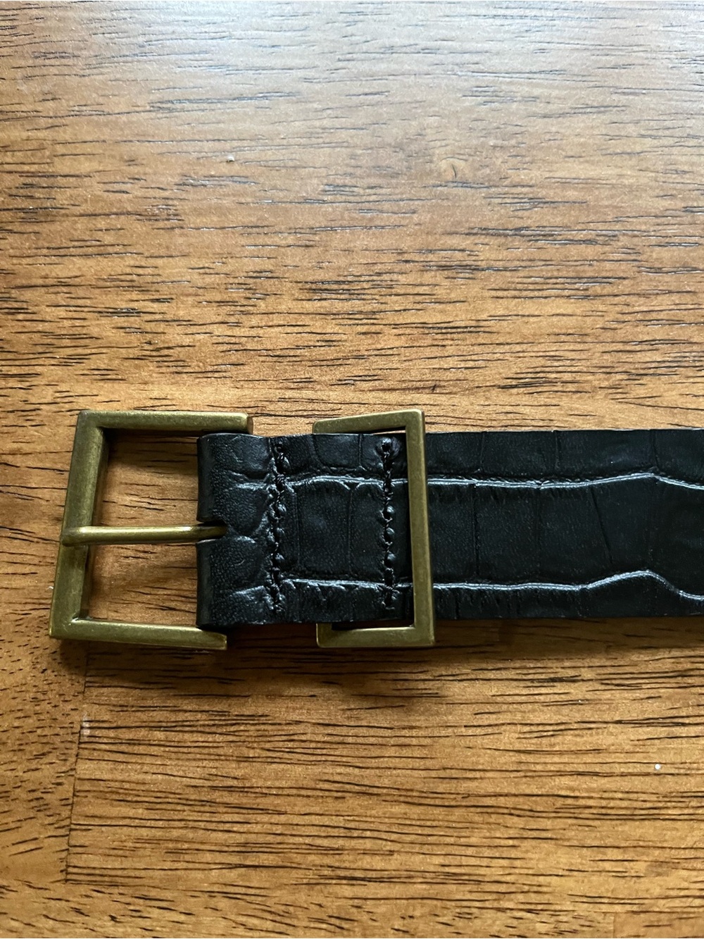 Urban Outfitters Black Croc-Embossed Leather Belt with Brass Buckle
